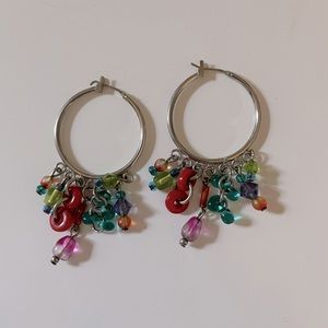 Hoop earrings with dangling colorful beads